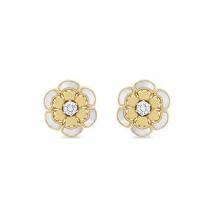 Gold Plated Sterling Silver Mother of Pearl With CZ Stud Earrings