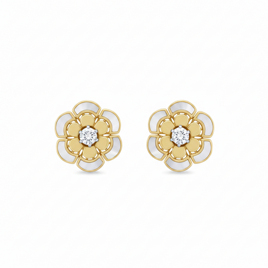 Sterling Silver Mother of Pearl With CZ Stud Earrings