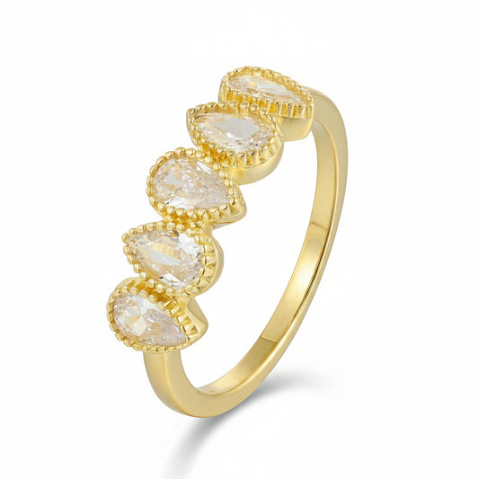 Sterling Silver Alternating Pear Shaped Ring