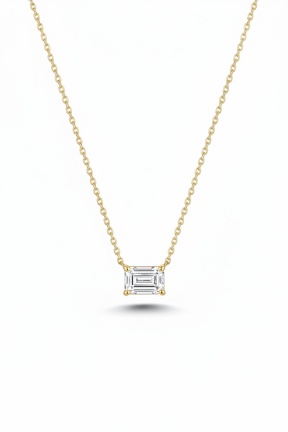14k Gold Lab Grown Emerald Cut Diamond Solitaire Necklace
