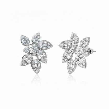 Sterling Silver CZ Floral Cluster Stud Earrings