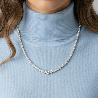 14K Three Prong Lab Grown Diamond Graduated Tennis Necklace