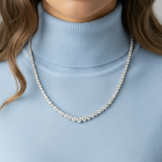 14K Three Prong Lab Grown Diamond Graduated Tennis Necklace