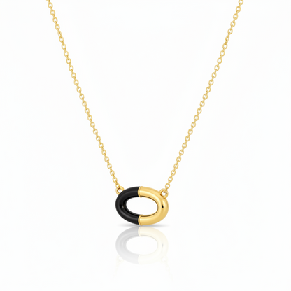 Sterling Silver Oval Pendant Necklace - Black Enamel