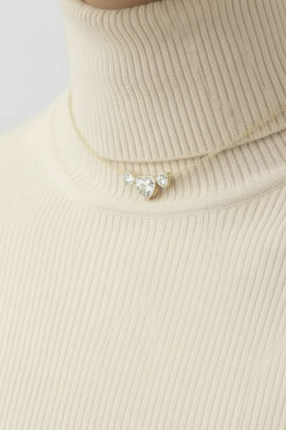 Sterling Silver Three Bezel Heart Necklace