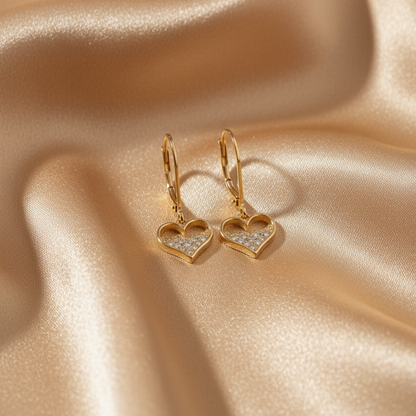 Kids Gold Plated Sprinkled Heart Earrings - Hypoallergenic Surgical Steel