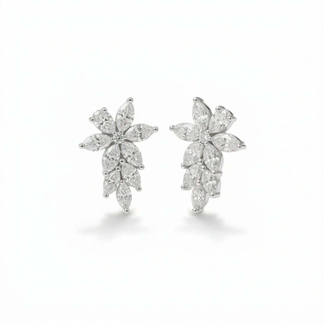 Vine-Inspired Lab-Grown Diamond Cluster Earrings 1.4ct (14k White Gold)