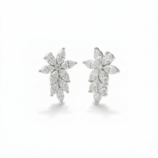 Vine-Inspired Lab-Grown Diamond Cluster Earrings 1.37ct (14k White Gold)