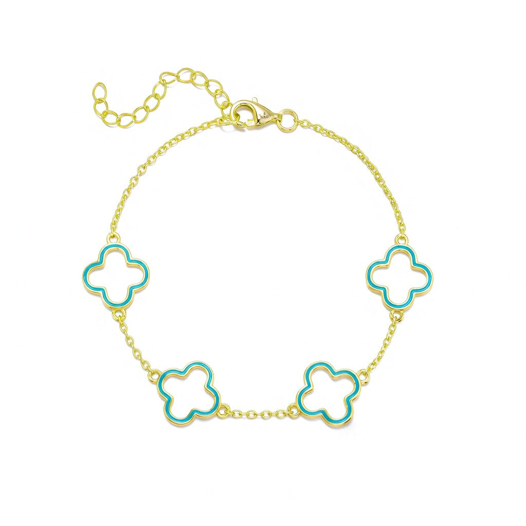 Gold Plated Sterling Silver Enamel Outline Clover Bracelet