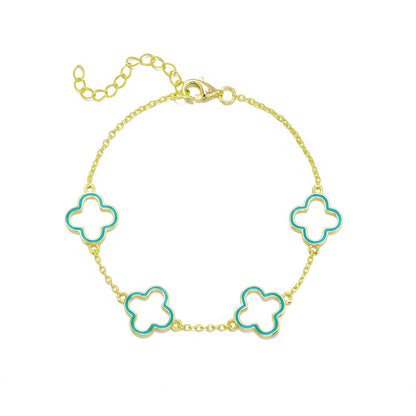 Gold Plated Sterling Silver Enamel Outline Clover Bracelet