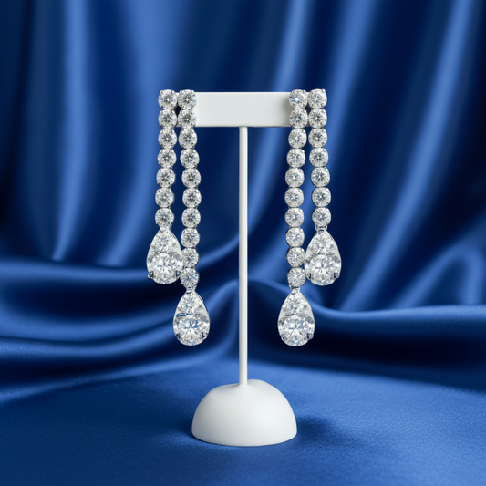 14K Double Strand Lab Grown Diamond Tennis Teardrop Earrings