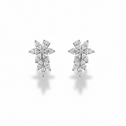 Vine-Inspired Lab-Grown Diamond Cluster Earrings 1.37ct (14k White Gold)