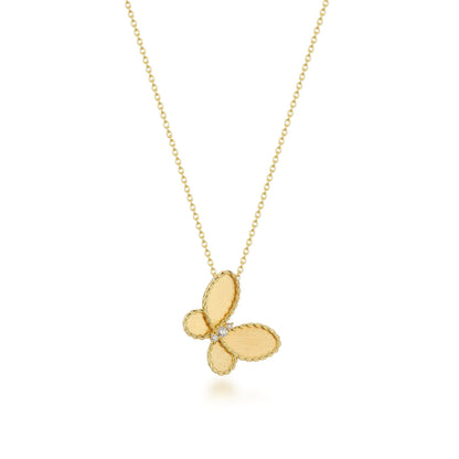 Sterling Silver Matte Finish Gold Plated Butterfly With Beaded Border Necklace