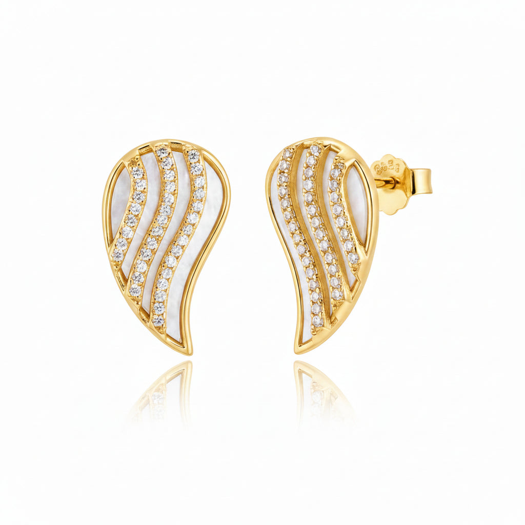 Sterling Silver Gold Plated Mother of Pearl Teardrop Stud Earring