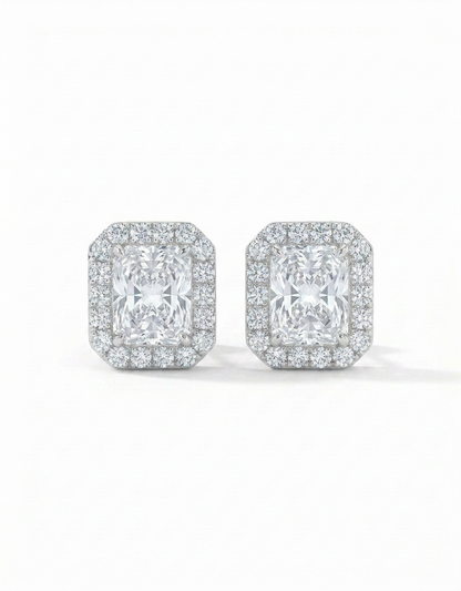 14K Halo CVD Lab Grown Diamond Earrings – Radiant or Emerald Cut | Yellow Gold or White Gold