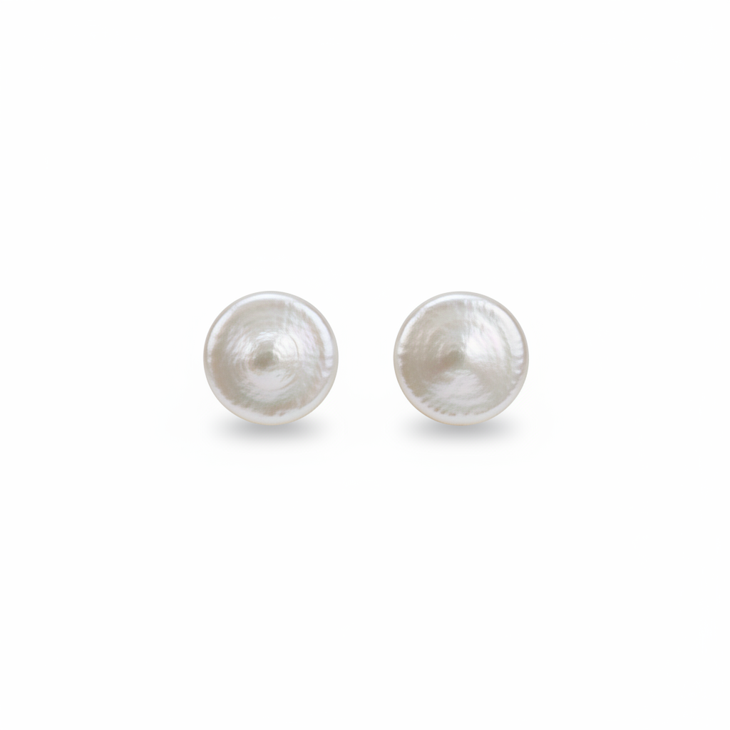Coin Pearl Stud Earrings