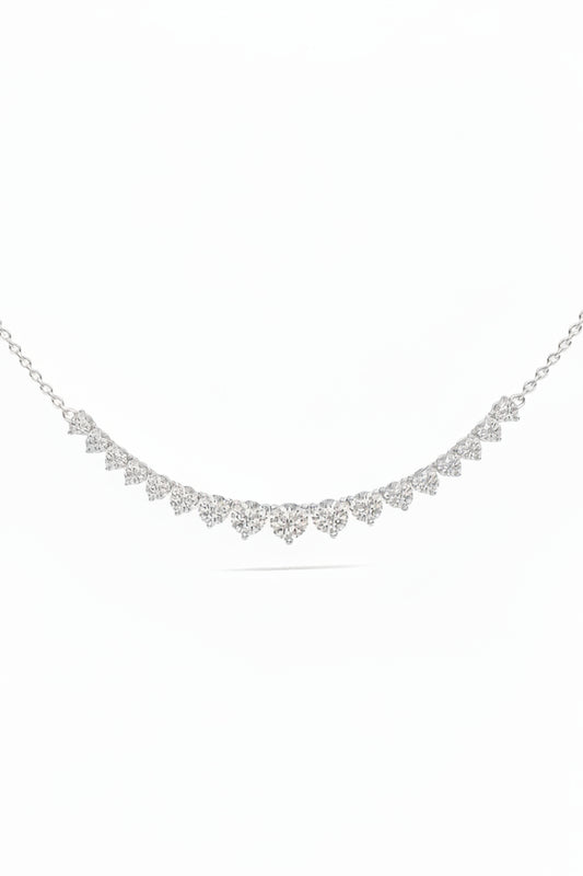 14K Three Prong 17 Stone Lab Grown Diamond Graduated Tennis Bar Necklace