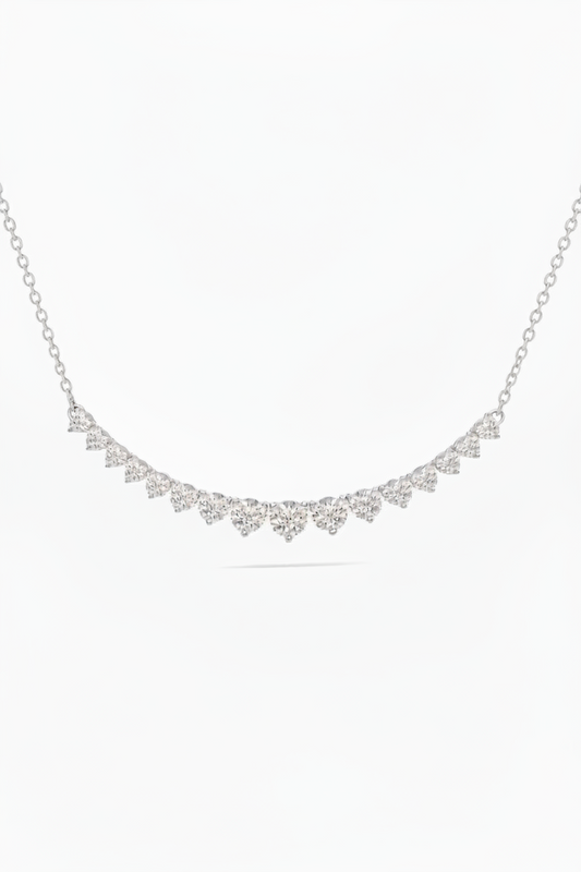 14K Three Prong 17 Stone Lab Grown Diamond Graduated Tennis Bar Necklace