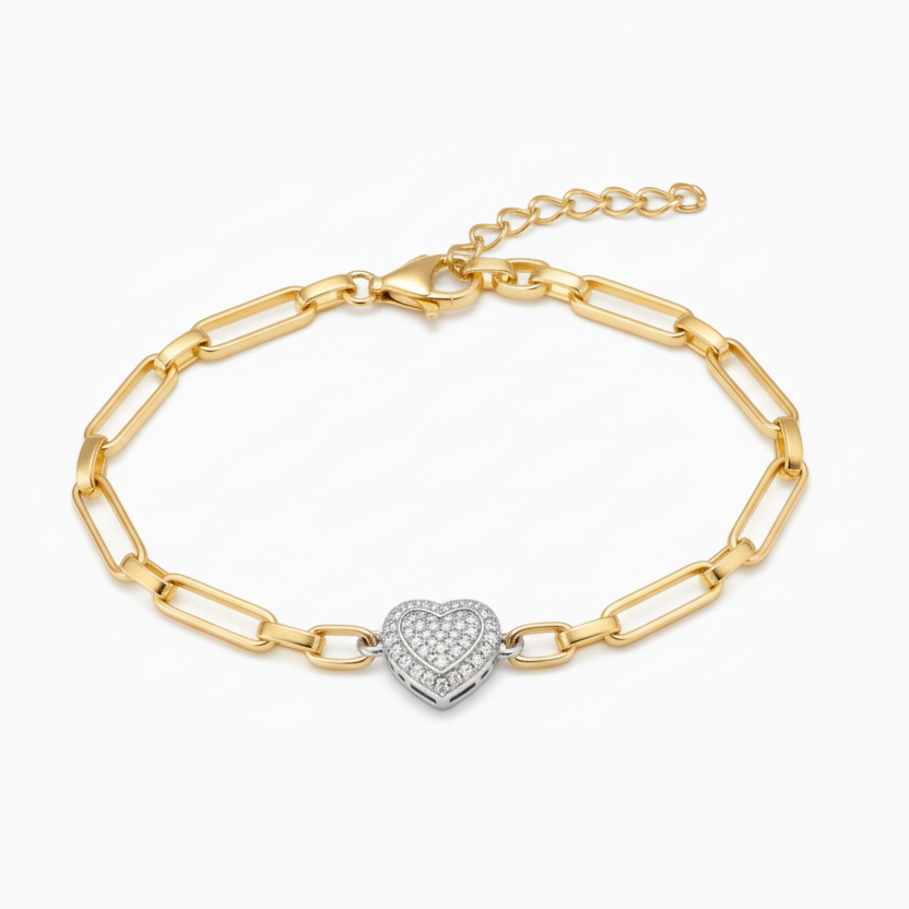 Gold-Plated Sterling Silver Bracelet with CZ Center Heart