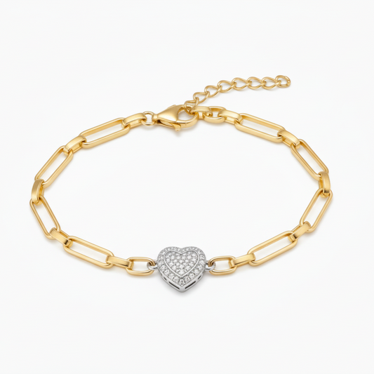 Gold-Plated Sterling Silver Bracelet with CZ Center Heart