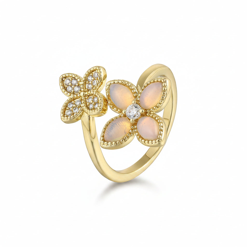 Sterling Silver CZ and Moonstone Crossover Ring