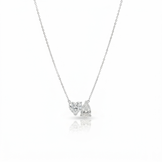 14K Heart and Pear Shaped Two Stone Lab Grown Diamond Necklace