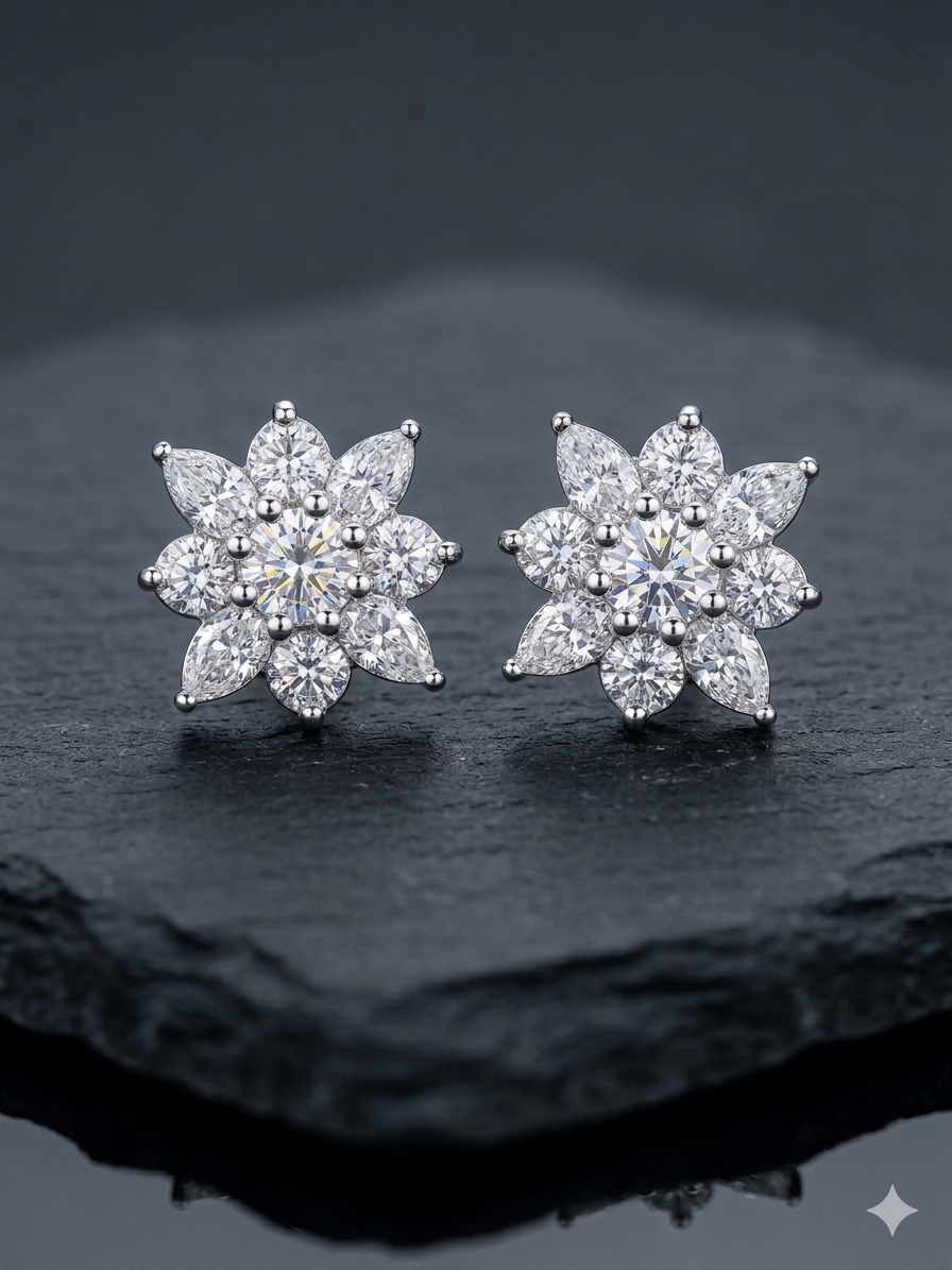 4.15 CTW Lab-Grown Diamond Floral Cluster Stud Earrings in 14K White Gold