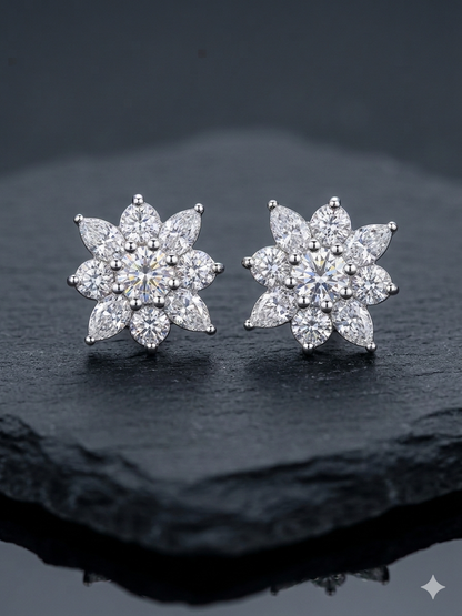 4.15 CTW Lab-Grown Diamond Floral Cluster Stud Earrings in 14K White Gold