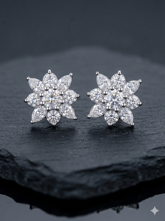 4.15 CTW Lab-Grown Diamond Floral Cluster Stud Earrings in 14K White Gold