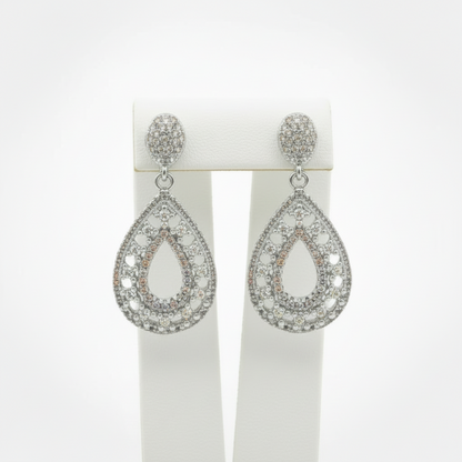 Rhodium Plated Sterling Silver Micropave CZ Teardrop Dangle Earrings