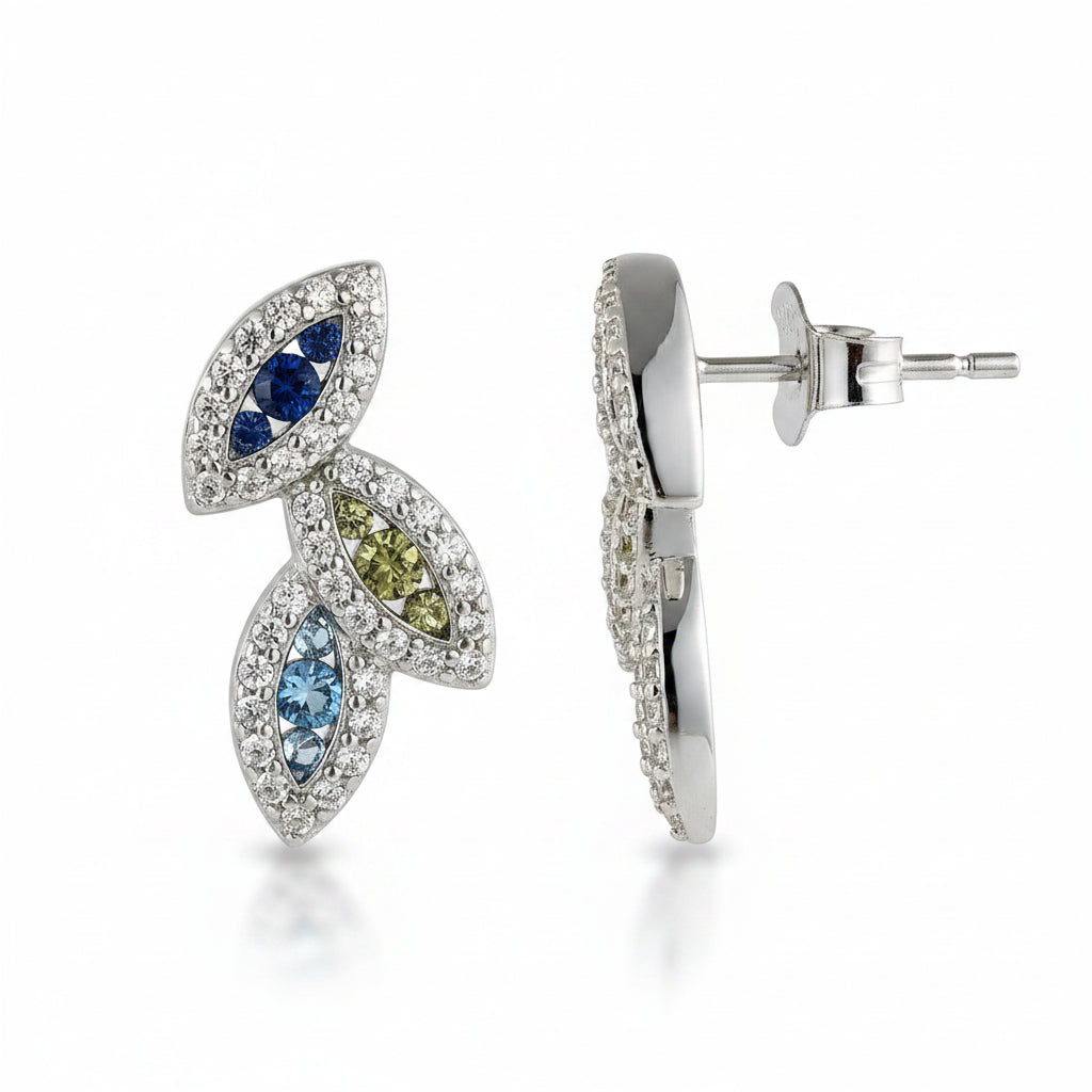 Sterling Silver Multicolor Marquise Shapes CZ Stud Earrings