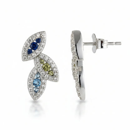 Sterling Silver Multicolor Marquise Shapes CZ Stud Earrings