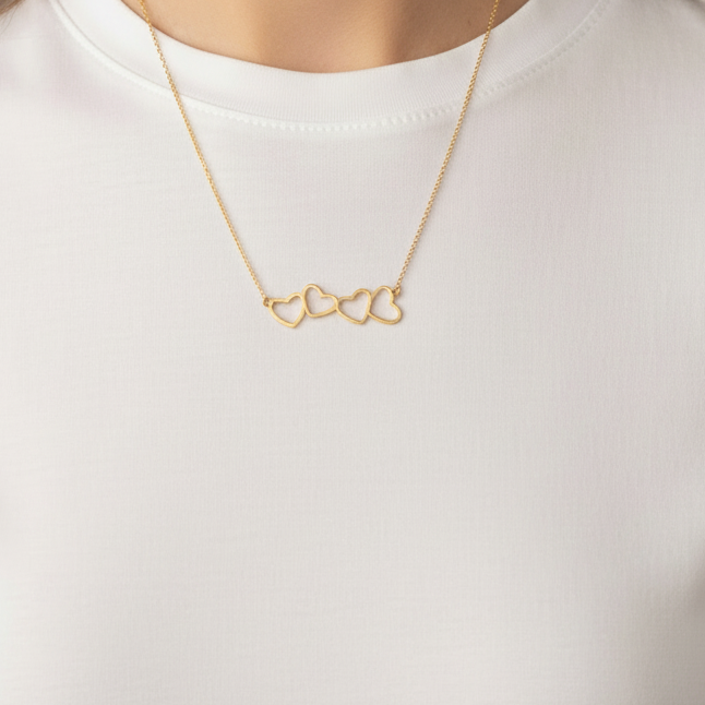 Gold Plated Sterling Silver Four Heart Necklace