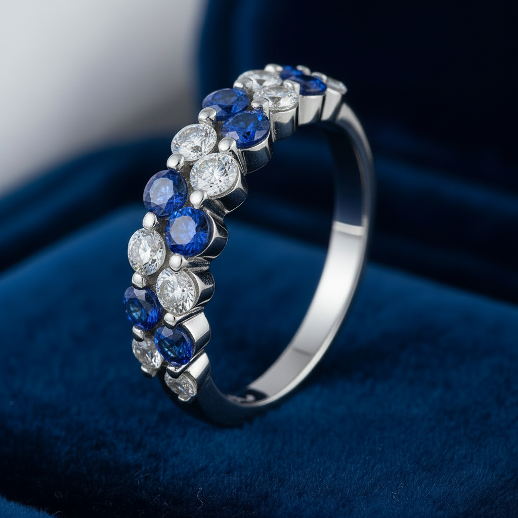 Sterling Silver Double Row CZ Band Ring