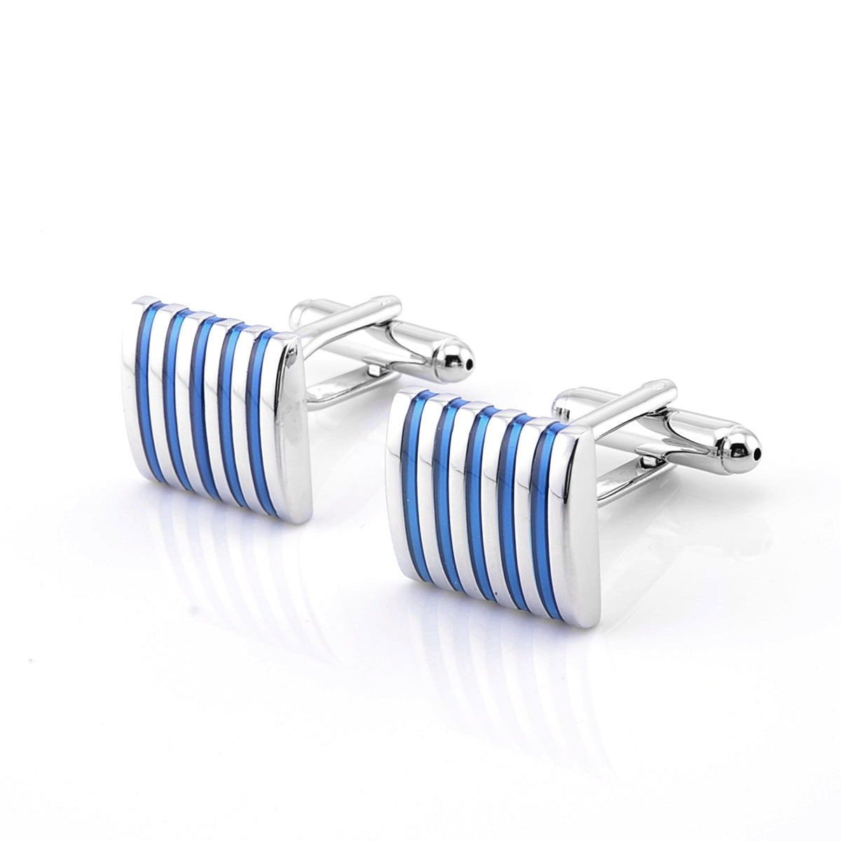 Silver Color Blue Striped Cufflinks