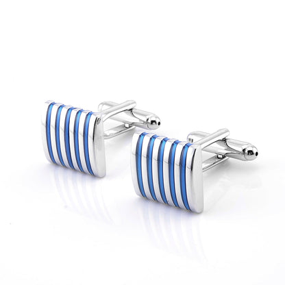 Silver Color Blue Striped Cufflinks