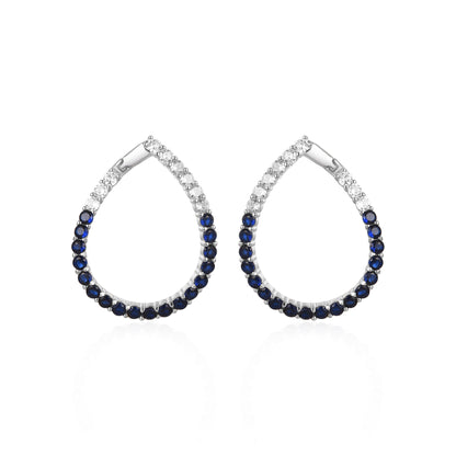 Sterling Silver Clear and Sapphire or Ruby and CZ Front Back J Hoop Teardrop Earrings