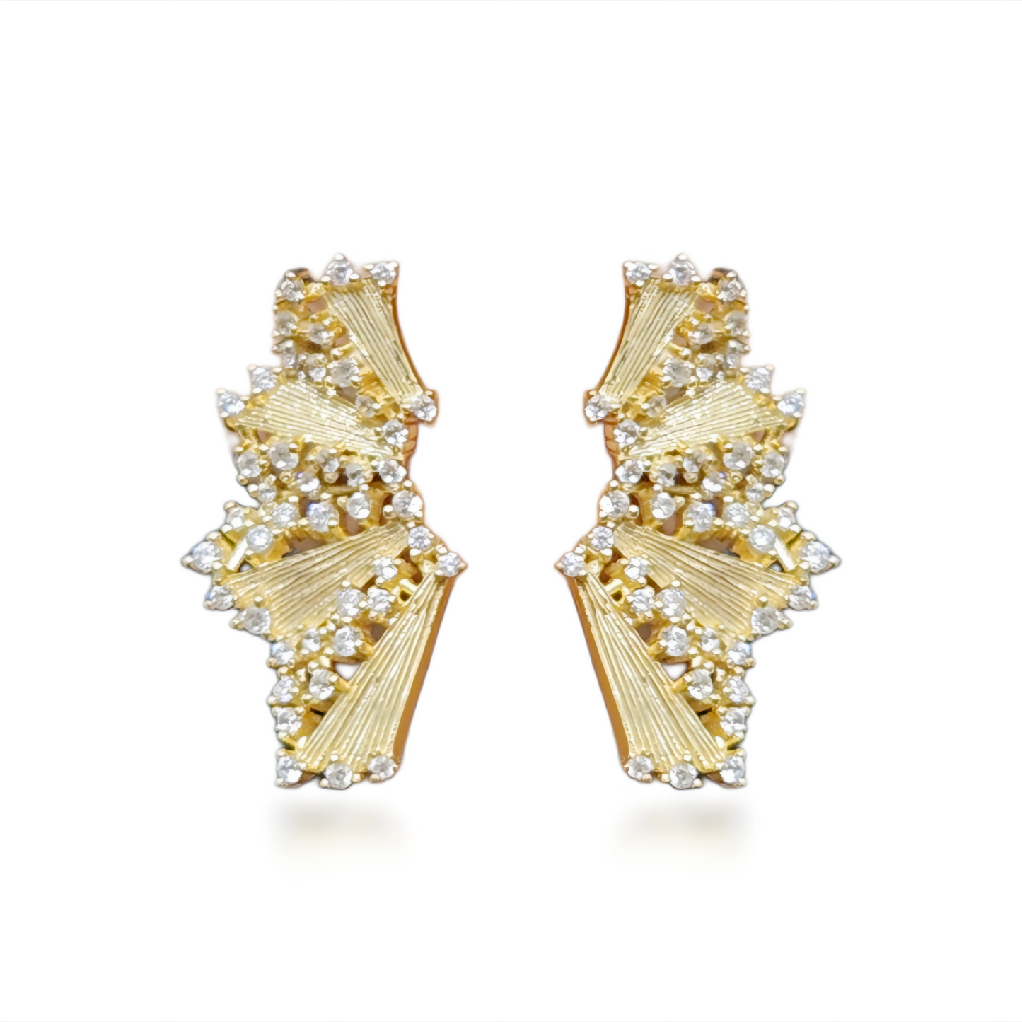 Sterling Silver Gold Plated Cascading Fan With CZ Stud Earrings