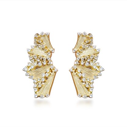 Sterling Silver Gold Plated Cascading Fan With CZ Stud Earrings