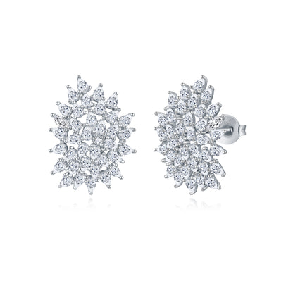 Sterling Silver CZ Sprinkled Cluster Stud Earring