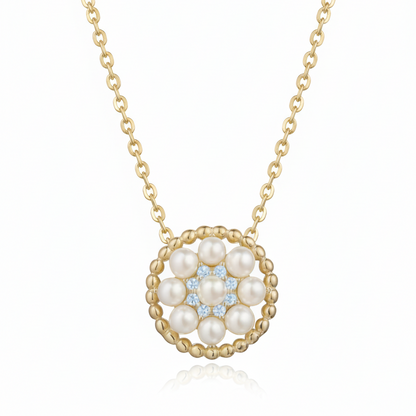 Vintage Pearl Gold Plated Sterling Silver with CZ Halo Necklace