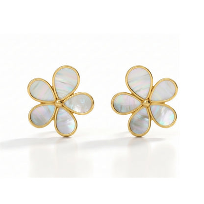 Sterling Silver Gold Plated Mother Of Pearl Flower Stud Earring