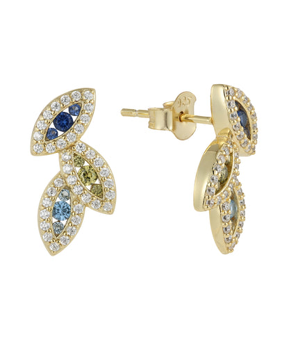 Sterling Silver Multicolor Marquise Shapes CZ Stud Earrings