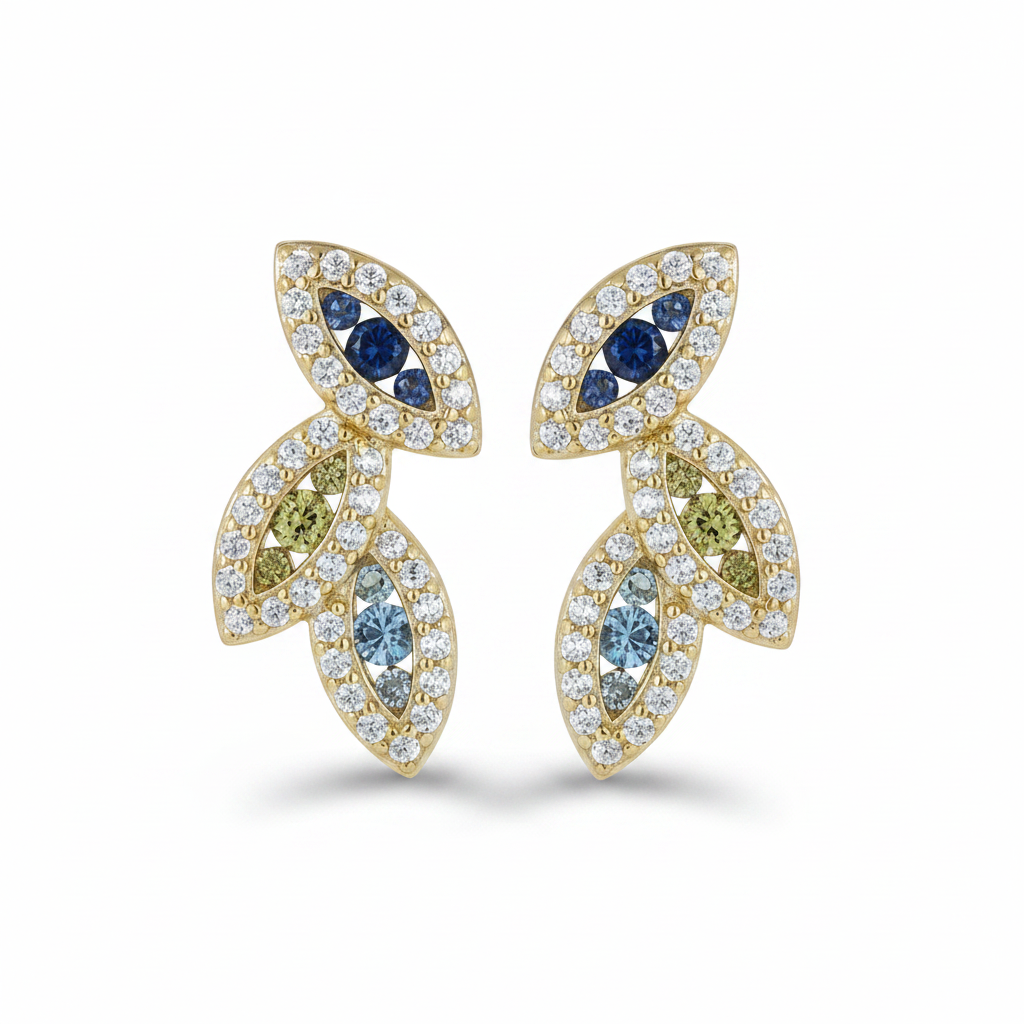 Sterling Silver Multicolor Marquise Shapes CZ Stud Earrings