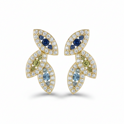 Sterling Silver Multicolor Marquise Shapes CZ Stud Earrings