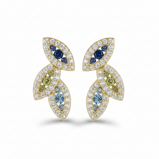 Sterling Silver Multicolor Marquise Shapes CZ Stud Earrings