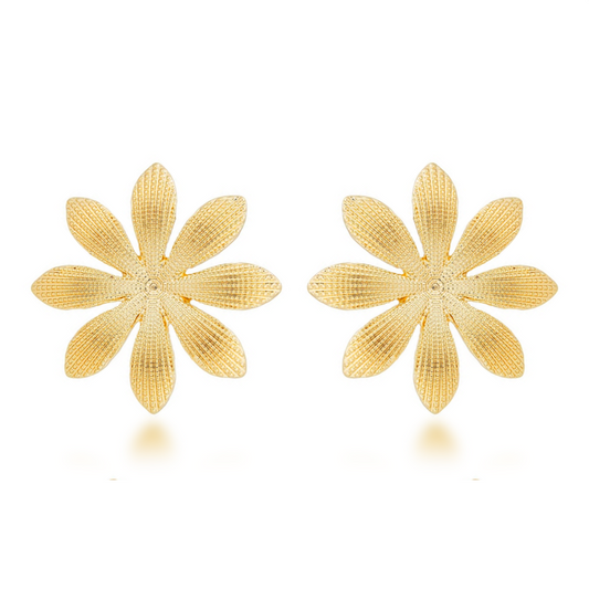 Surgical Steel Gold Plated Large Textured Flower Stud Earrings