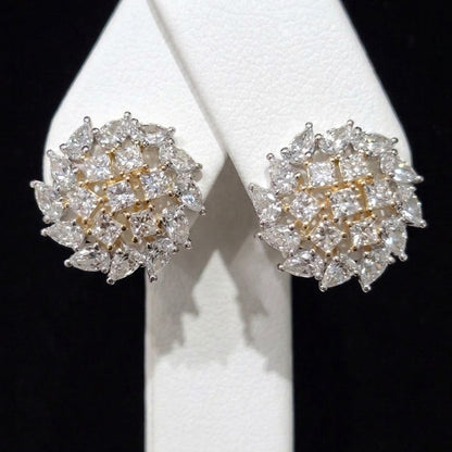 Sterling Silver Two-Tone CZ Dome Cluster Stud Earrings