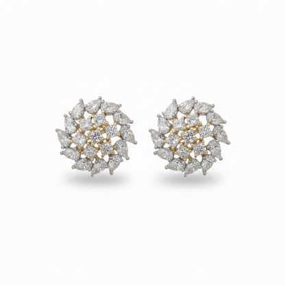 Sterling Silver Two-Tone CZ Dome Cluster Stud Earrings