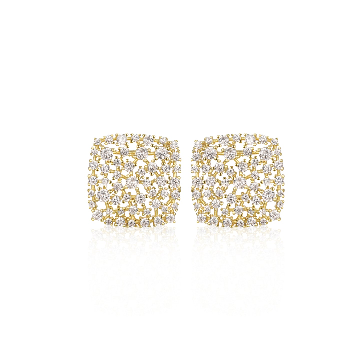 Sterling Silver Gold-Plated Cushion Sprinkled Cluster Stud Earrings